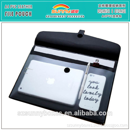 A4 PVC Leather File Pouch Folder With 2 Pockets